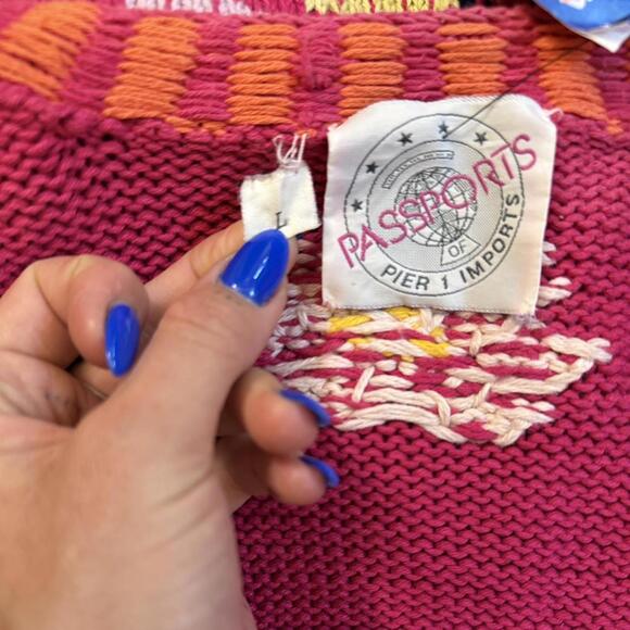 Vintage “Passports by Pier 1 Imports” Floral Knit Cardigan Made in Peru – Size L - Picture 7 of 8